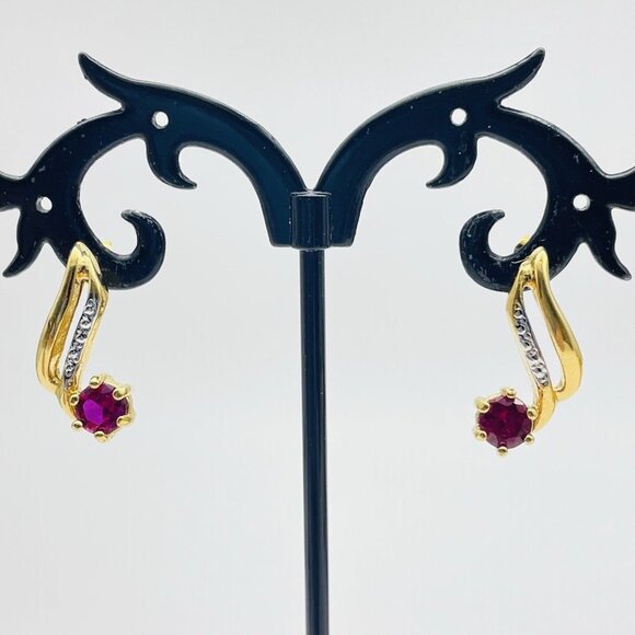 Pink Crystal Drop Earrings Gold Tone Marked 14K PGE S Shape Classic Career LARP - Picture 4 of 8